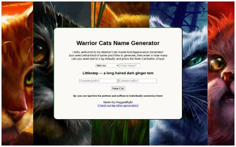 org/asters-wc-gen made a warrior cats generator !! it makes designs and things. . Warrior cats name generator perchance